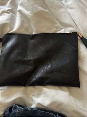 Black Leather Patchwork Wristlet Clutch